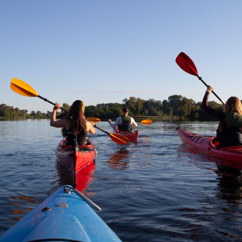 family kayaking